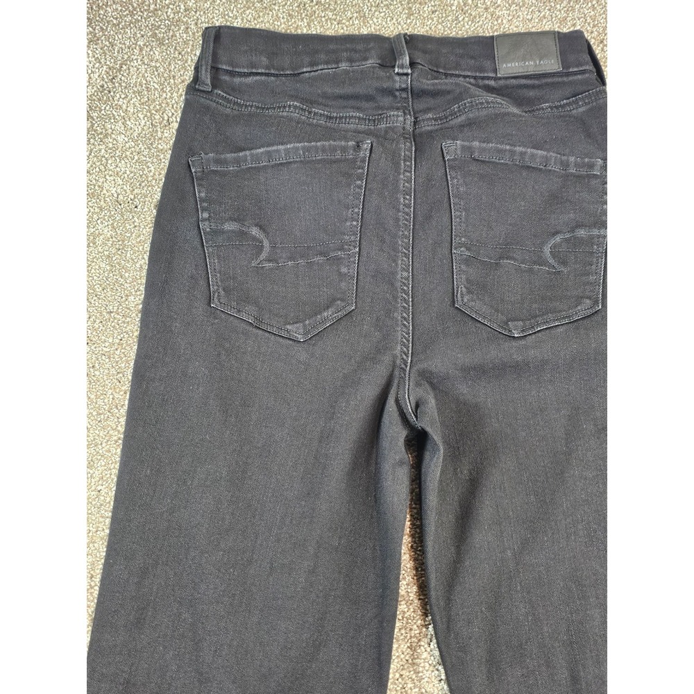 American Eagle Next Level Stretch High Waisted Flare Jeans Black Button Fly 4R - Picture 10 of 16